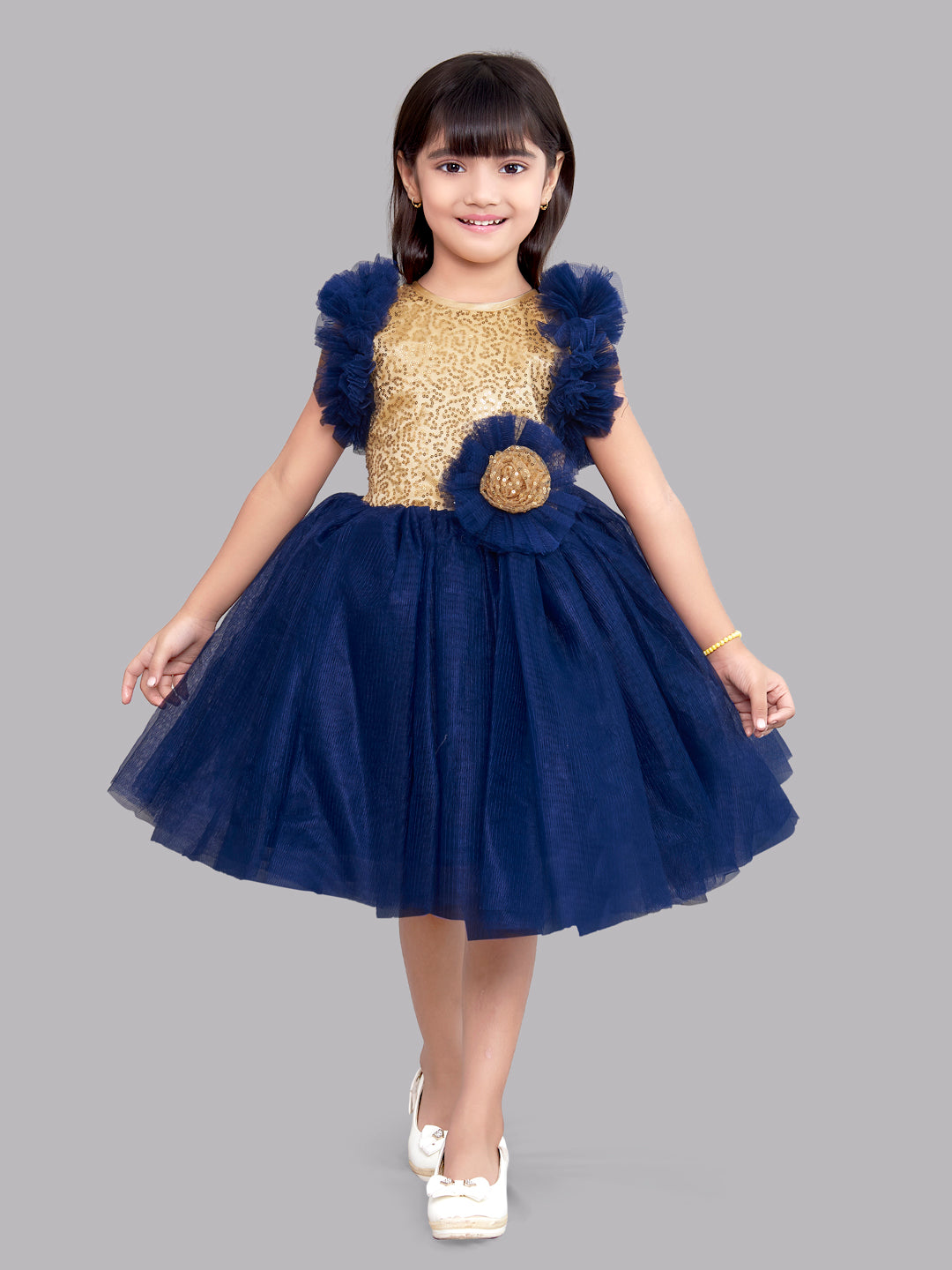 Royal Blue Gold Lace Formal Prom Dress with Long Sleeves XH1023 – Sample  Sale Dress